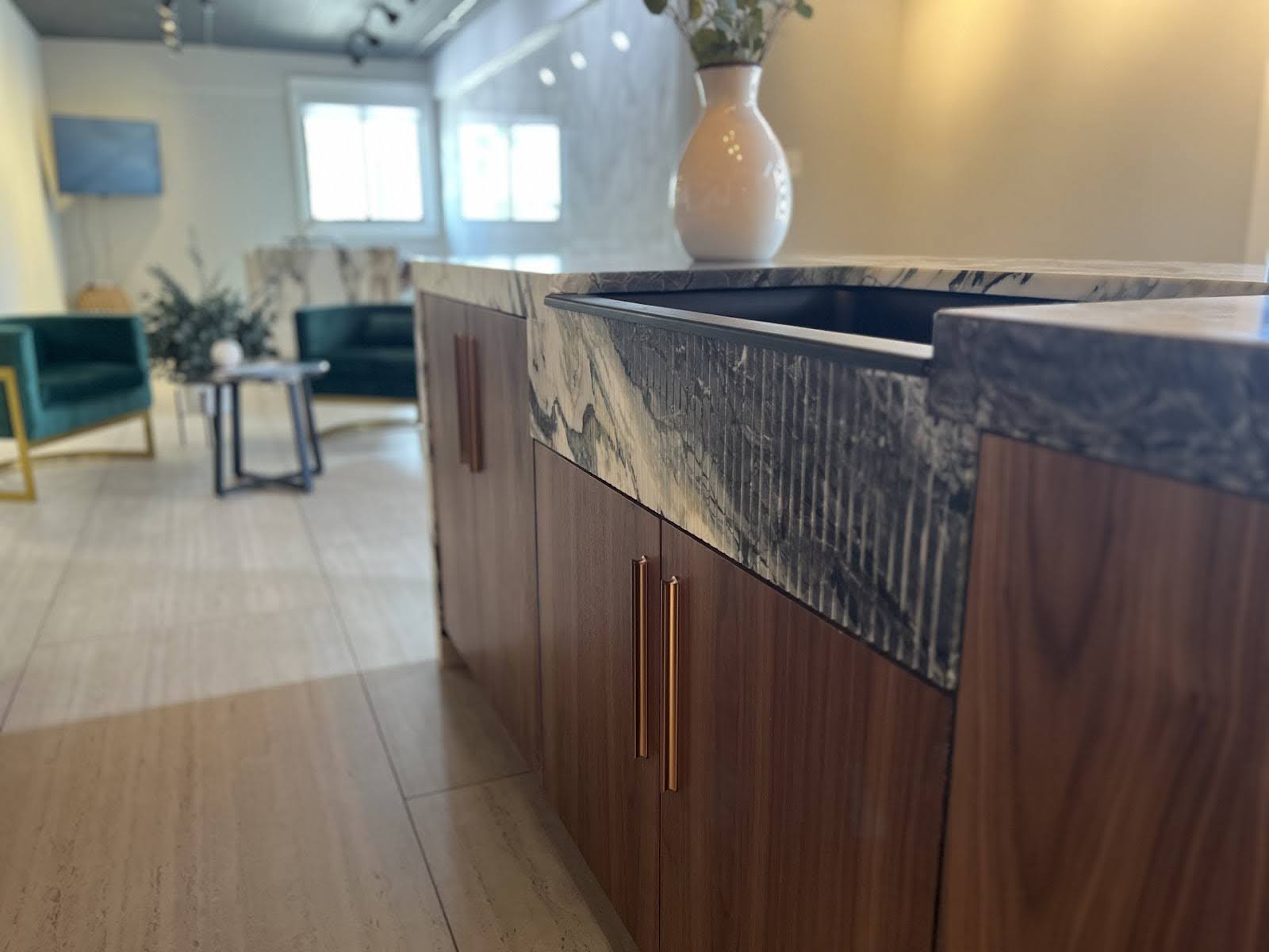 Fluted Marble Island Kitchen